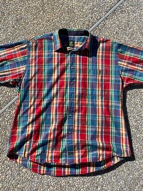 Jumper Men's Short-Sleeve Plaid Button-Down Shirt - Red & Blue